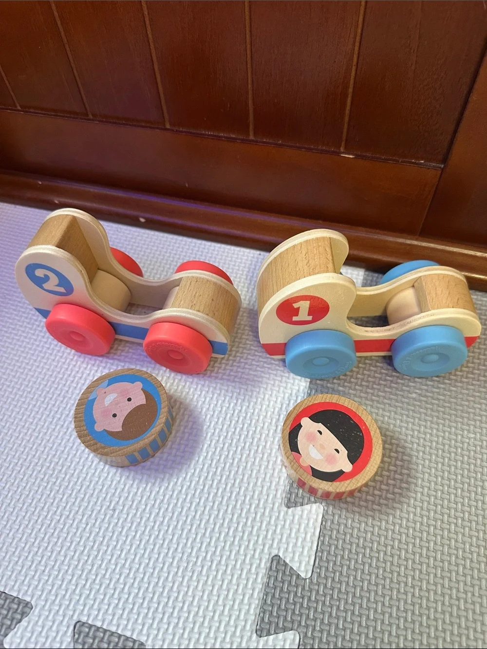 Melissa and Doug Wooden Numbered Pull-Along Toy Cars